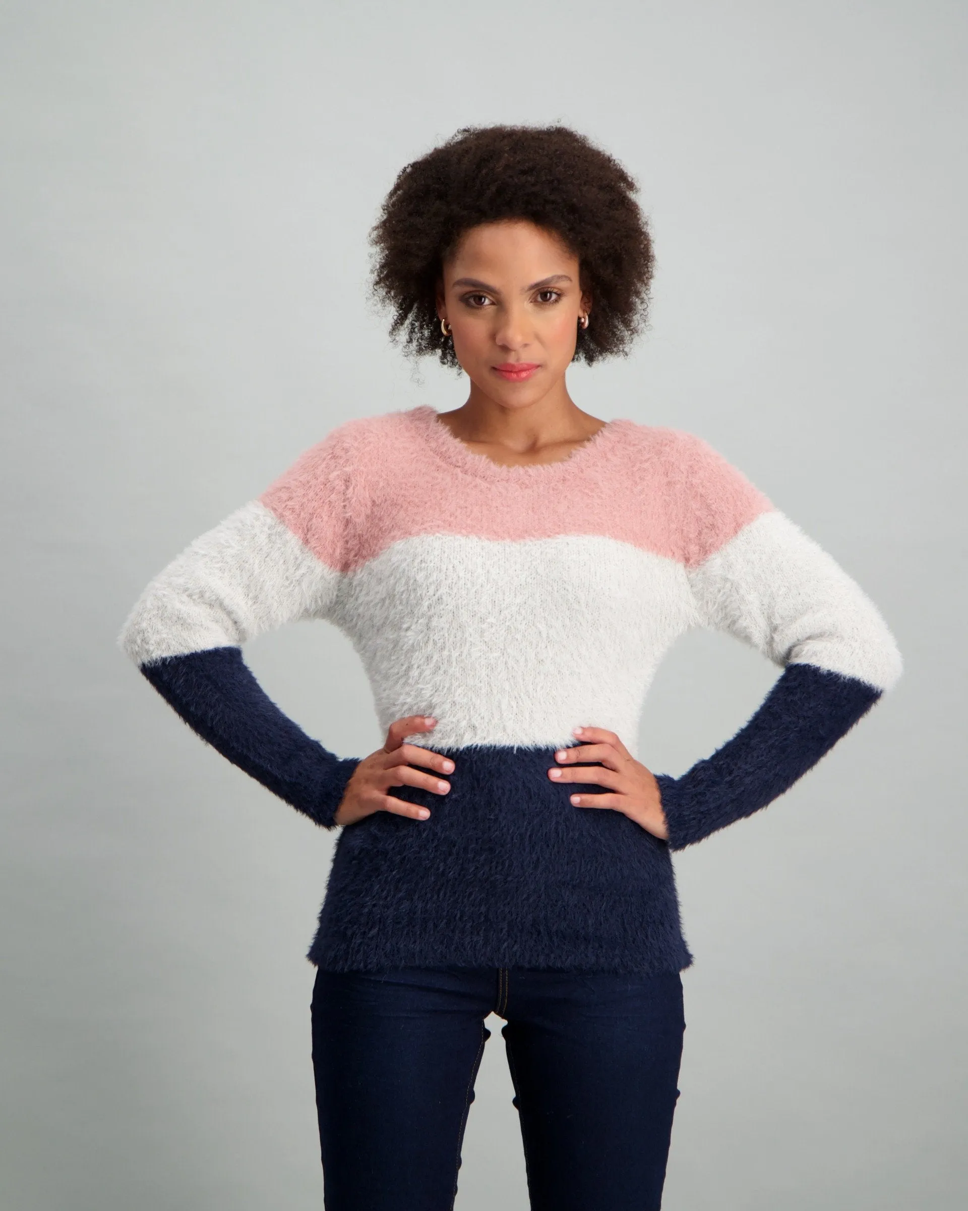 Ladies Eyelash Stripe Pullover - Pink