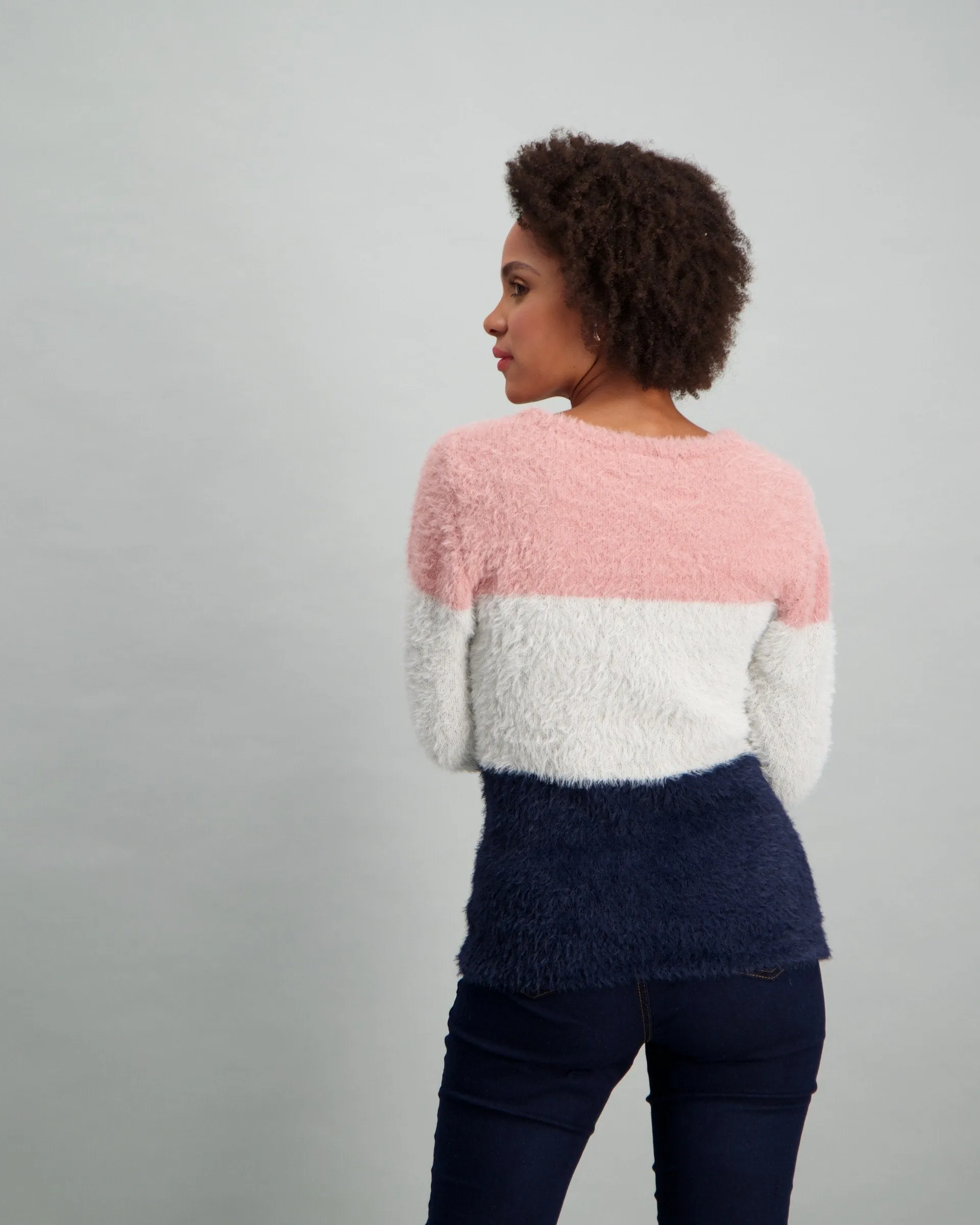 Ladies Eyelash Stripe Pullover - Pink