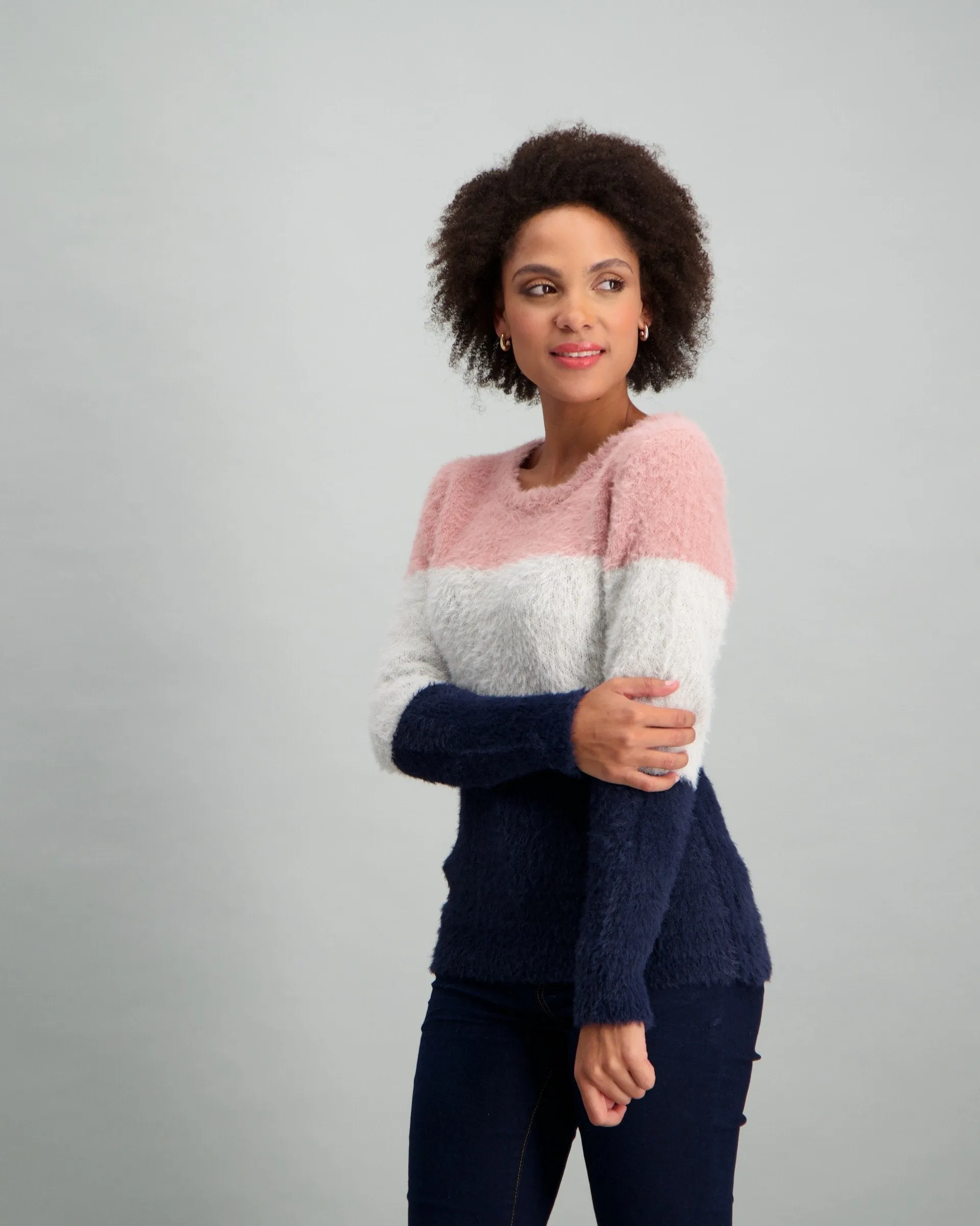 Ladies Eyelash Stripe Pullover - Pink