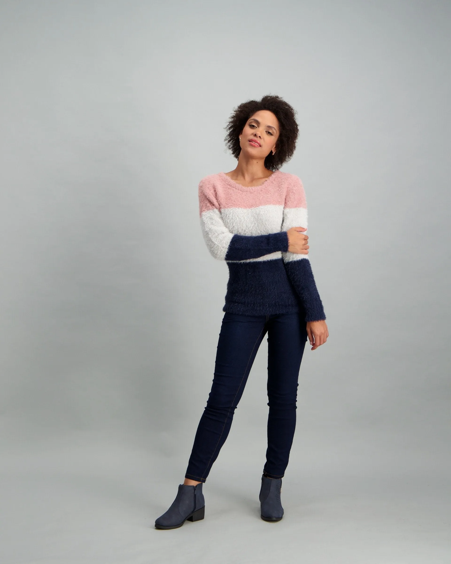 Ladies Eyelash Stripe Pullover - Pink
