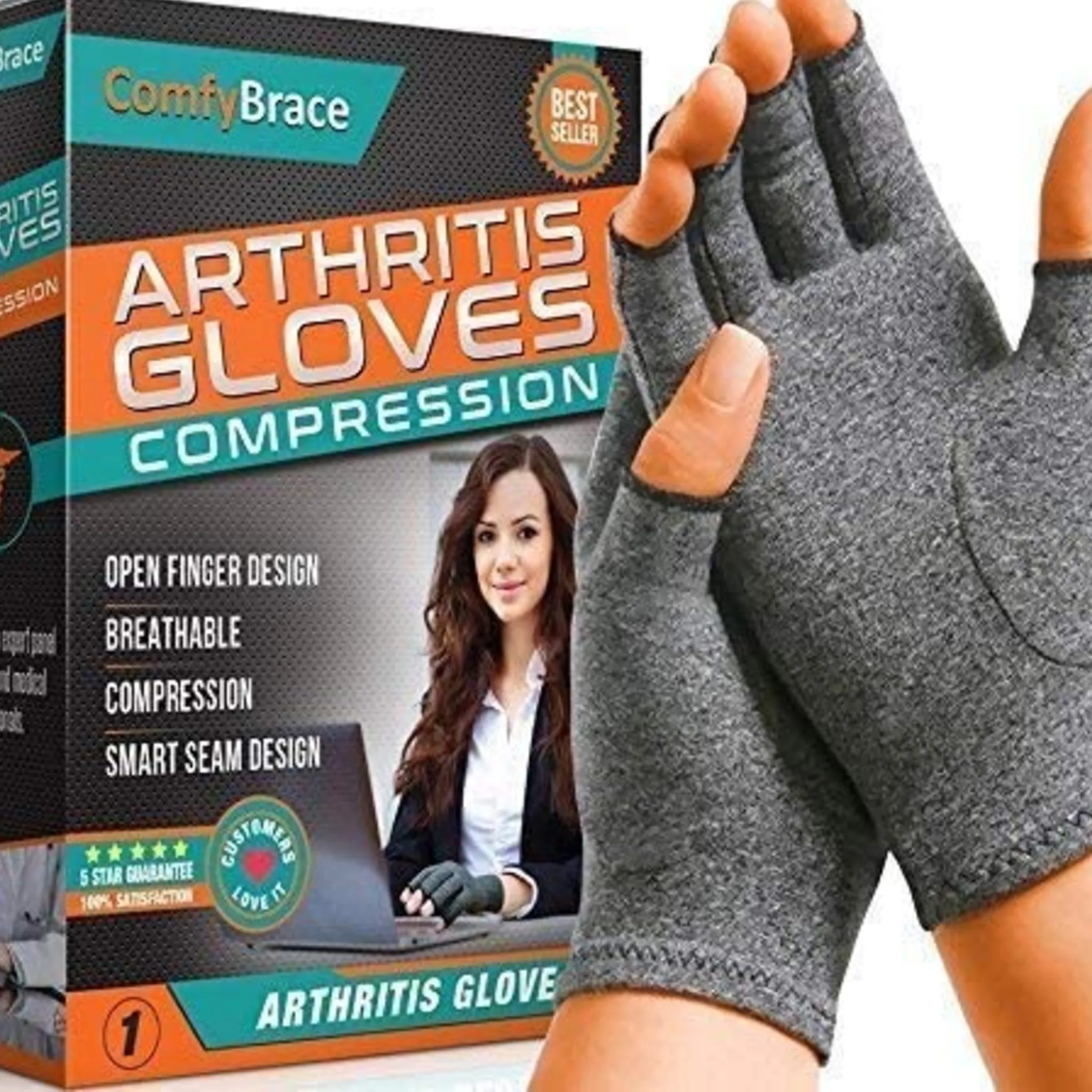 Like New/Unboxed- Comfy Brace Arthritis Hand Compression Gloves (Gray)