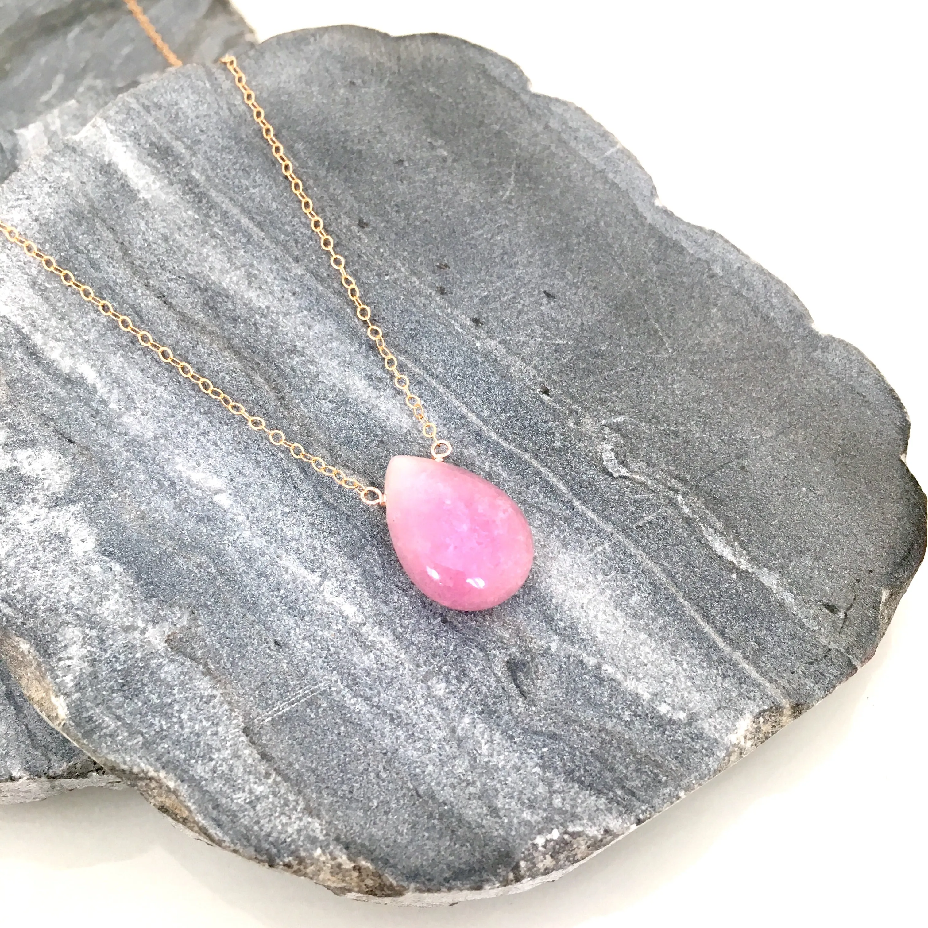 Lilac Jade Droplet Gold Fill Necklace