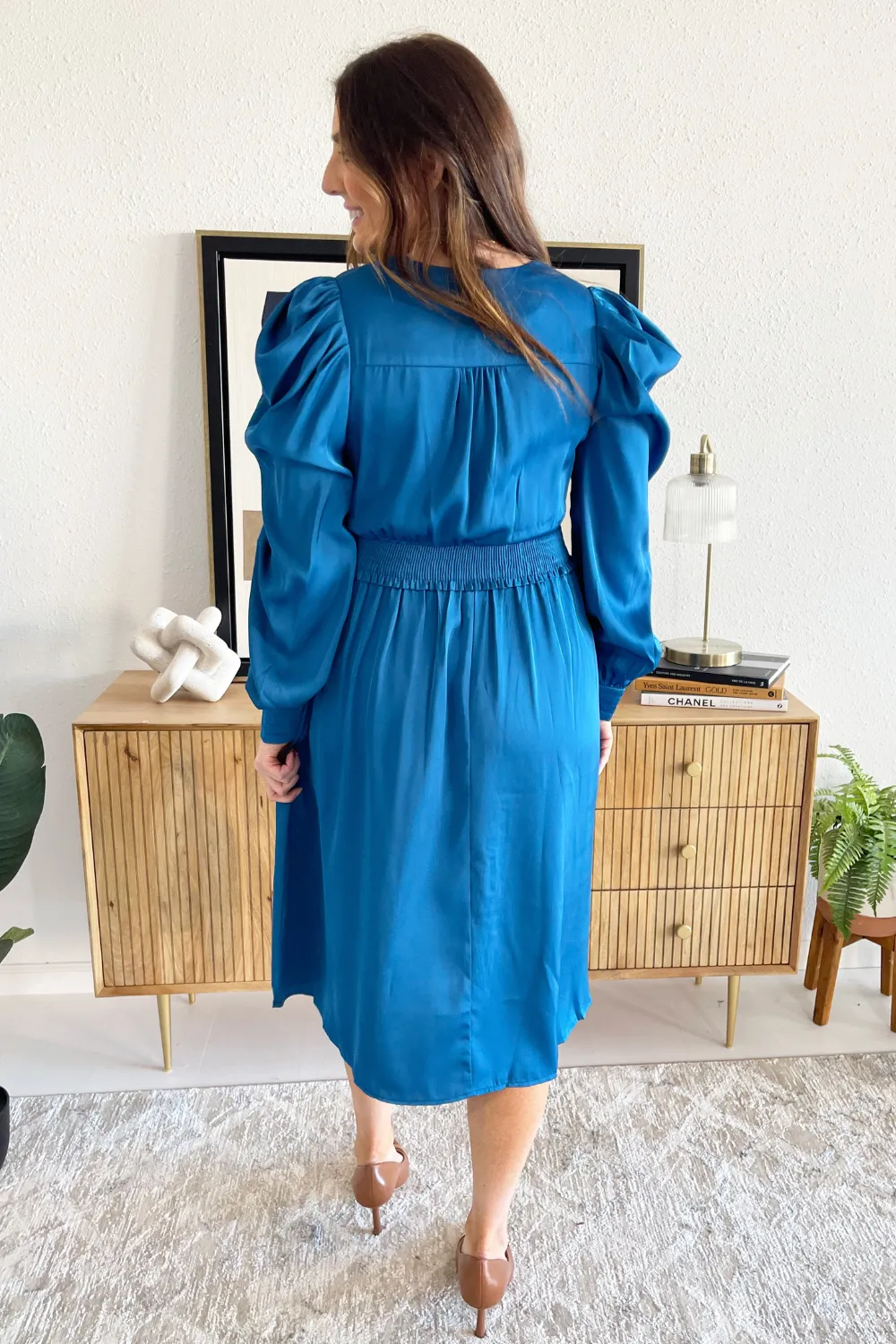 Long Sleeve Satin Midi Dress