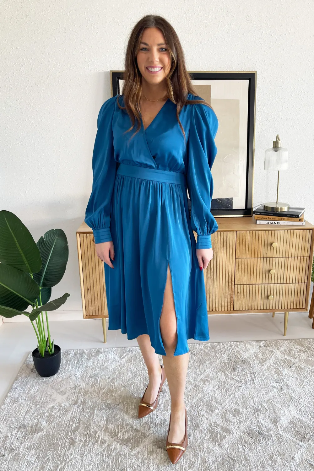 Long Sleeve Satin Midi Dress
