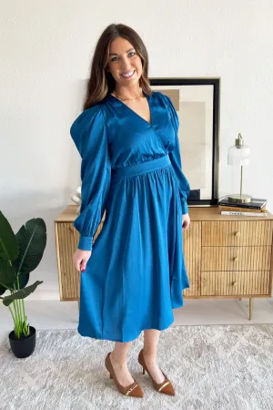 Long Sleeve Satin Midi Dress