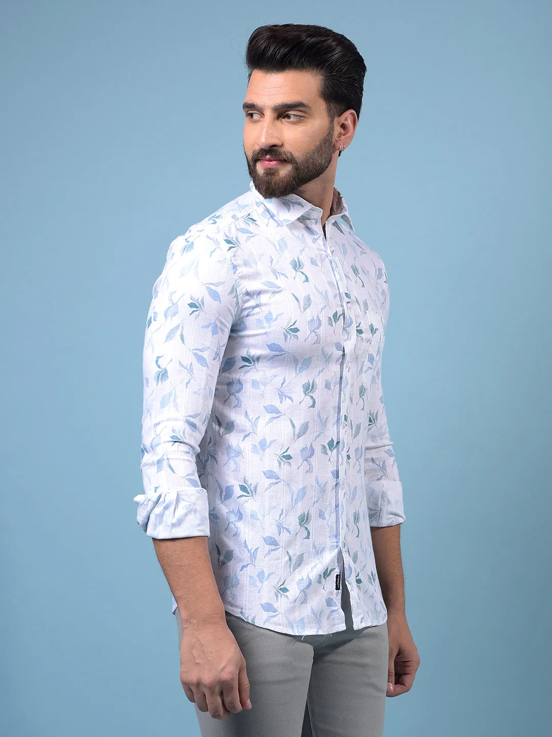 Men's Blue Floral Print Shirt