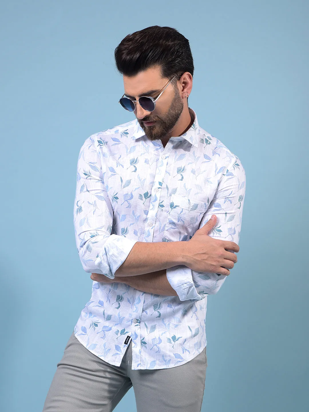 Men's Blue Floral Print Shirt