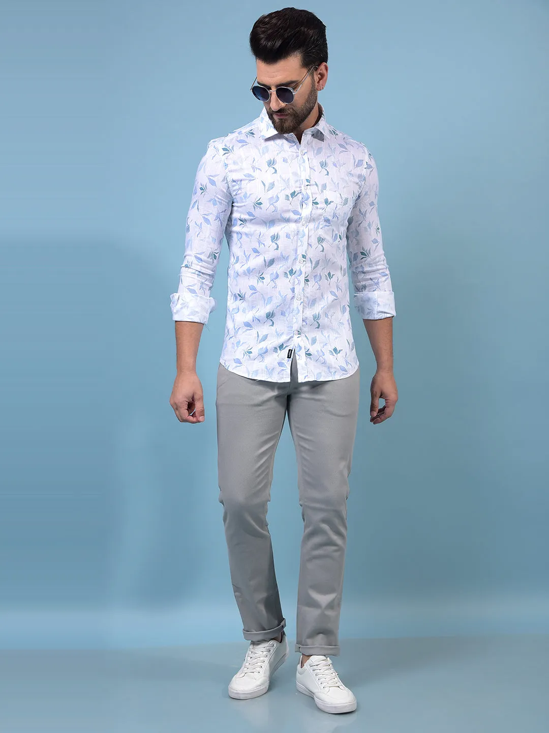 Men's Blue Floral Print Shirt