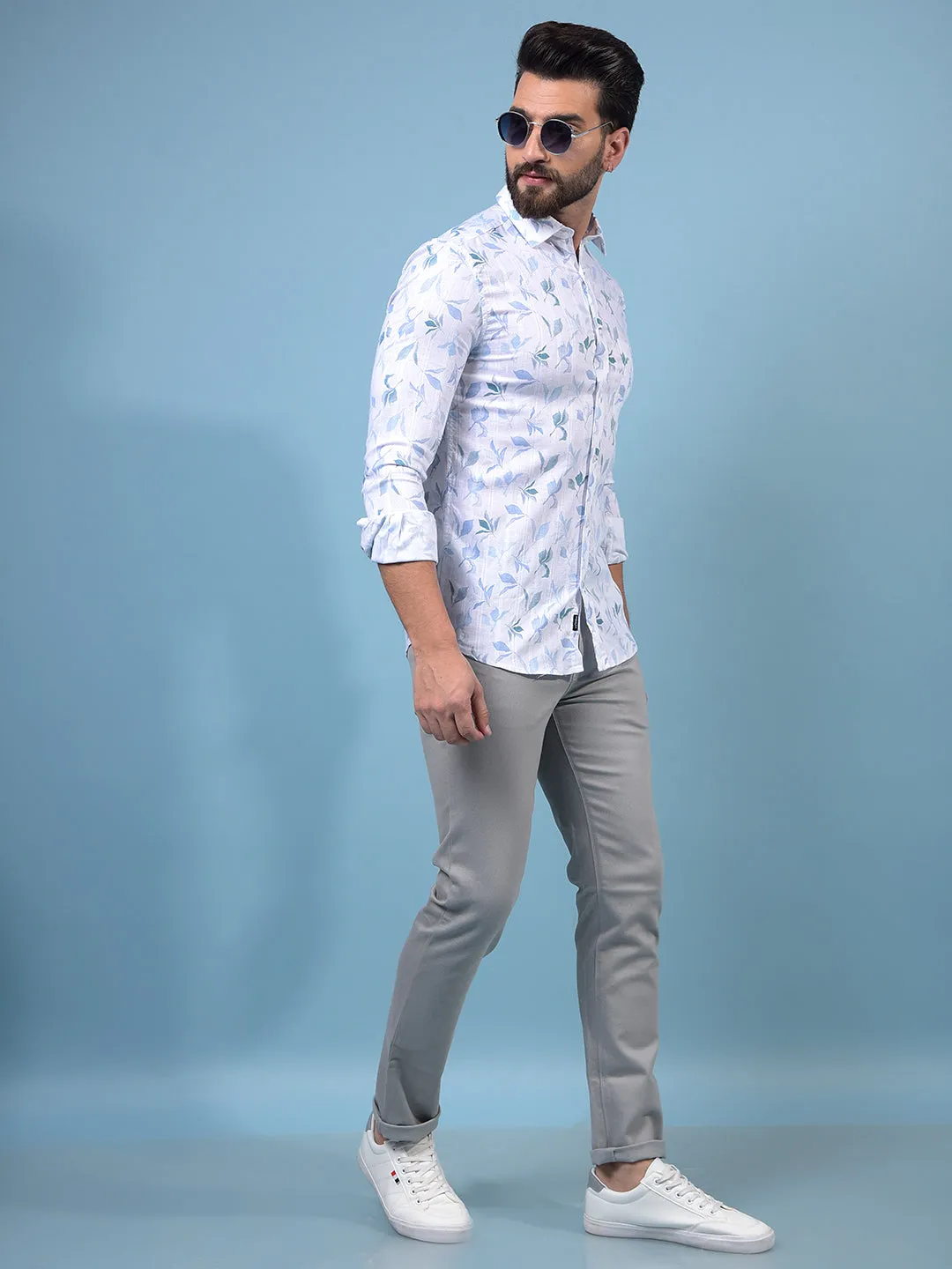 Men's Blue Floral Print Shirt