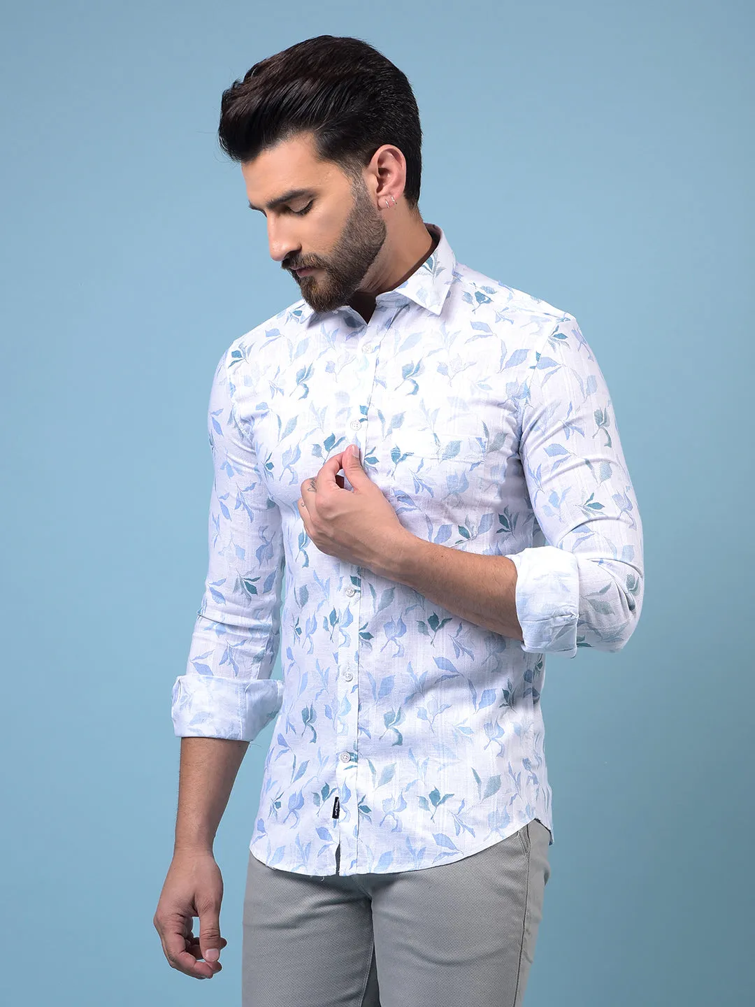 Men's Blue Floral Print Shirt
