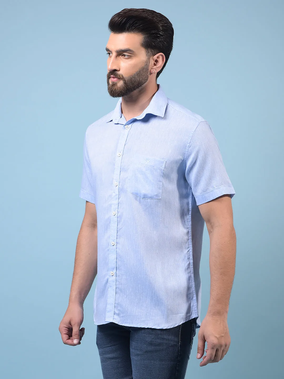 Men's Blue Linen Shirt