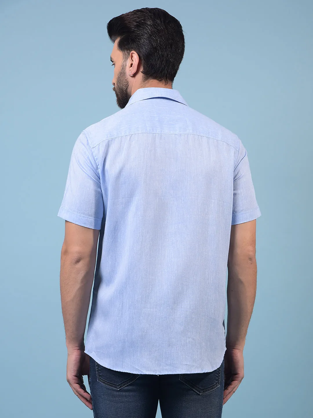 Men's Blue Linen Shirt