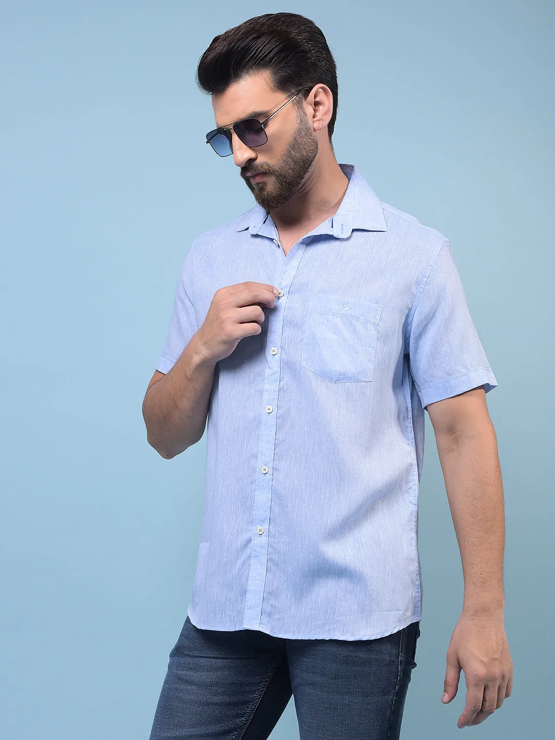 Men's Blue Linen Shirt
