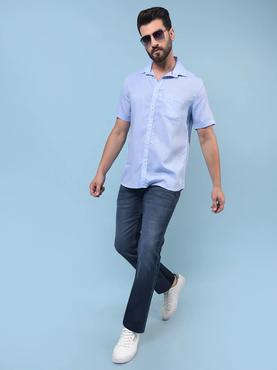 Men's Blue Linen Shirt