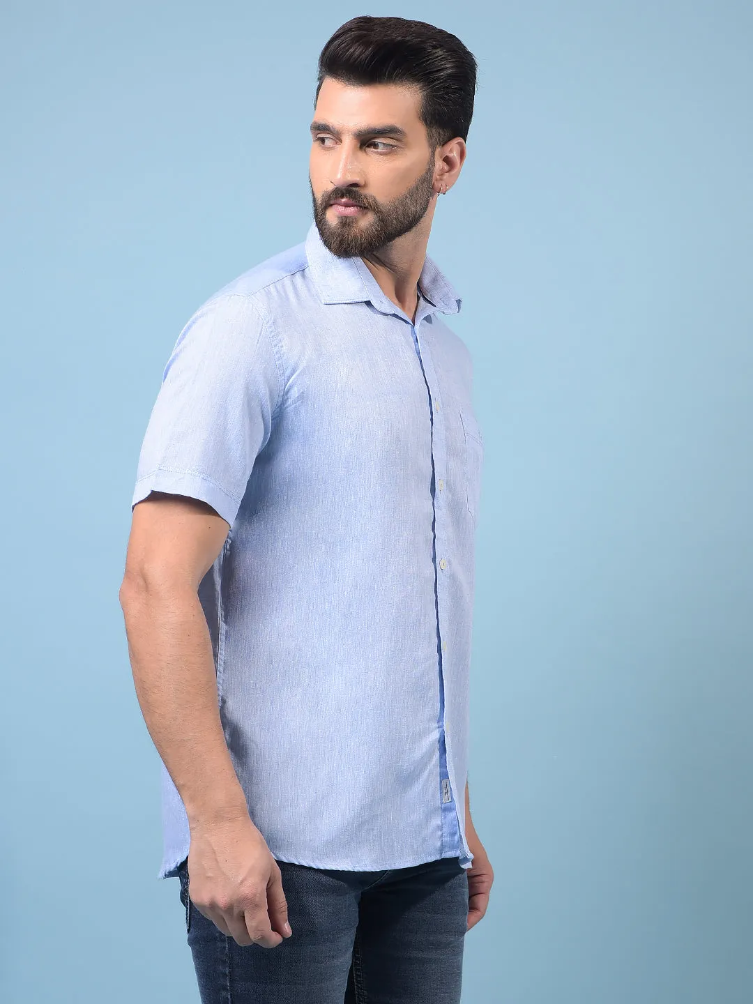 Men's Blue Linen Shirt