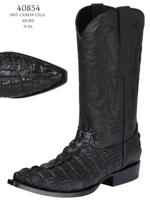 Men's Caiman Tail Print Cow Leather Cowboy Boots 'El Señor de los Cielos' Black Color 40854
