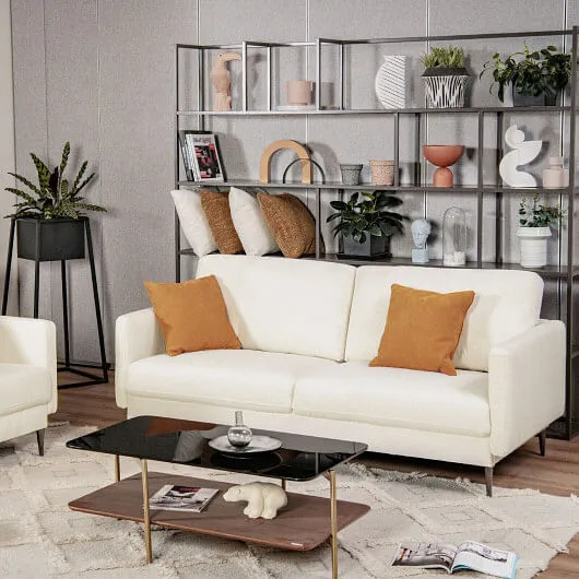 Modern Loveseat with Comfy Backrest Cushions-White - Color: White