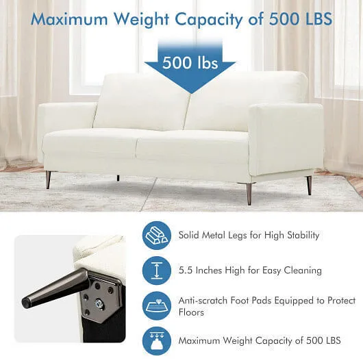 Modern Loveseat with Comfy Backrest Cushions-White - Color: White