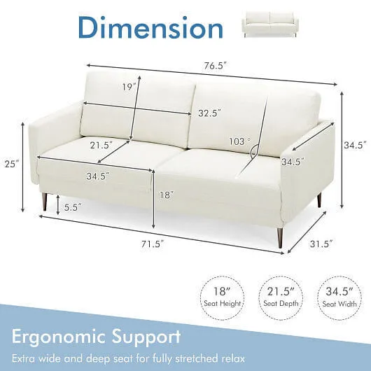 Modern Loveseat with Comfy Backrest Cushions-White - Color: White