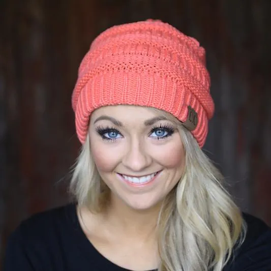 Neon Coral Beanie