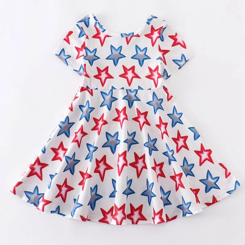 NEW AnnLoren - Girls 5 4th of July Patriotic Stars Red White & Blue Dress