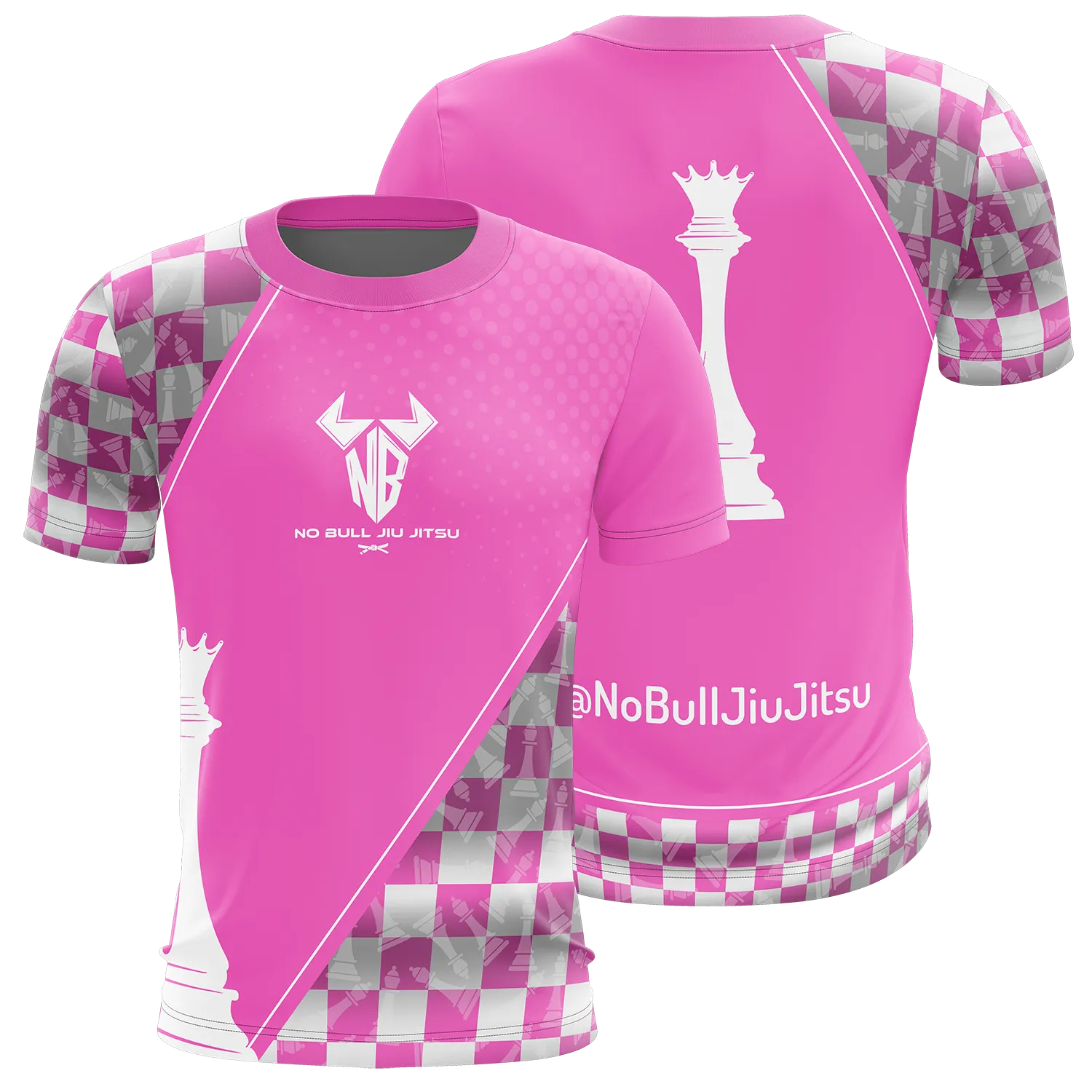 Noble Brands Jiu Jitsu BJJ Rash Guard Men’s Bjj No GI MMA Ranked Short Sleeve Compression Rash Guards - Pink Queen Chess Piece Design (Woman Size)