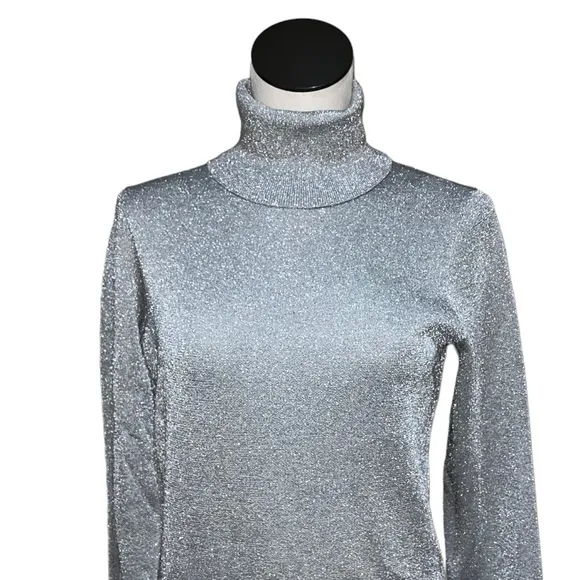 NWT J.Crew Turtleneck sweater in metallic knit Silver Festive