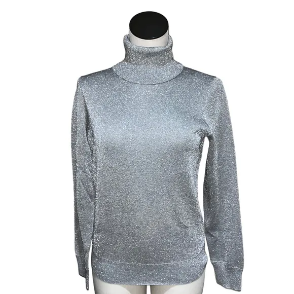 NWT J.Crew Turtleneck sweater in metallic knit Silver Festive