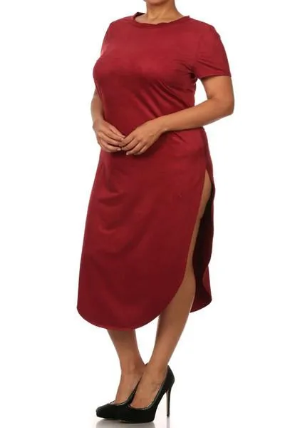 Plus Size Suede Sexy Open Side Midi Dress