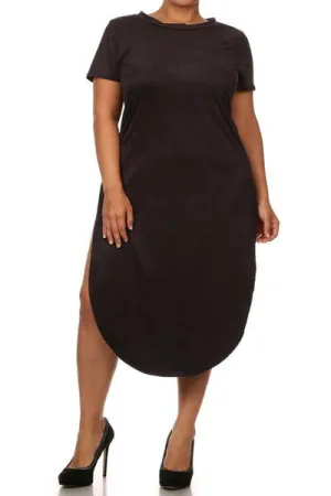 Plus Size Suede Sexy Open Side Midi Dress
