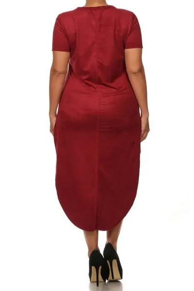 Plus Size Suede Sexy Open Side Midi Dress