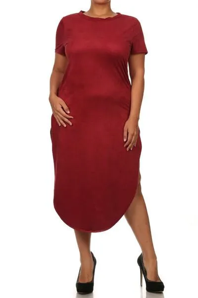Plus Size Suede Sexy Open Side Midi Dress