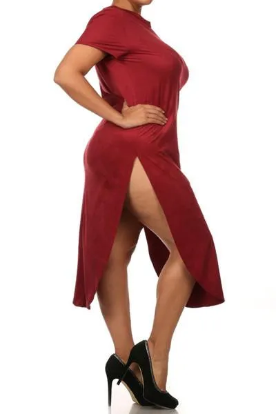 Plus Size Suede Sexy Open Side Midi Dress