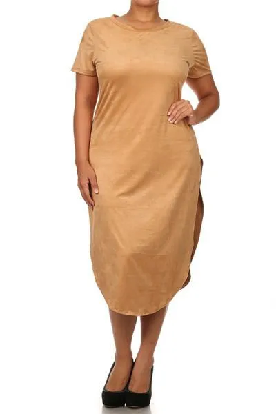 Plus Size Suede Sexy Open Side Midi Dress