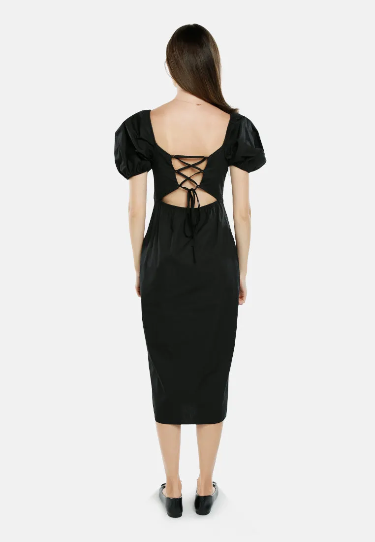 Puff Sleeves Slit Dress By Ruw