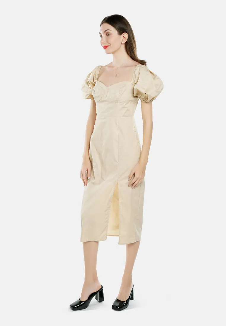 Puff Sleeves Slit Dress By Ruw