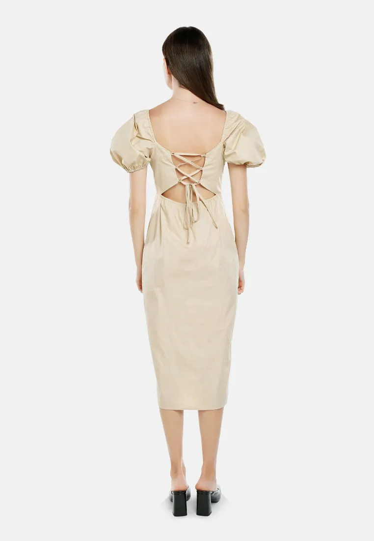 Puff Sleeves Slit Dress By Ruw