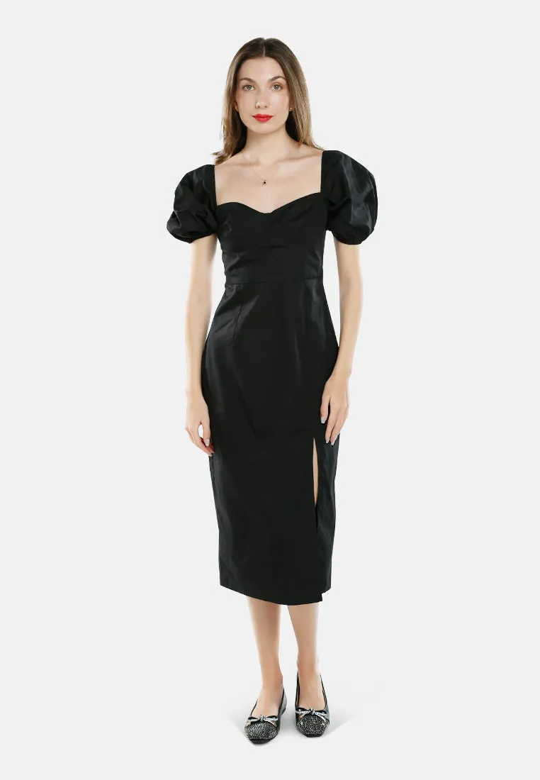 Puff Sleeves Slit Dress By Ruw