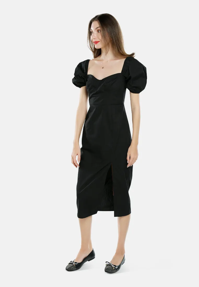 Puff Sleeves Slit Dress By Ruw