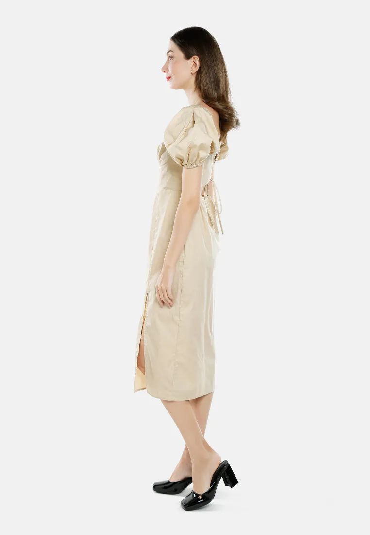 Puff Sleeves Slit Dress By Ruw