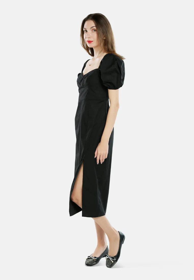 Puff Sleeves Slit Dress By Ruw