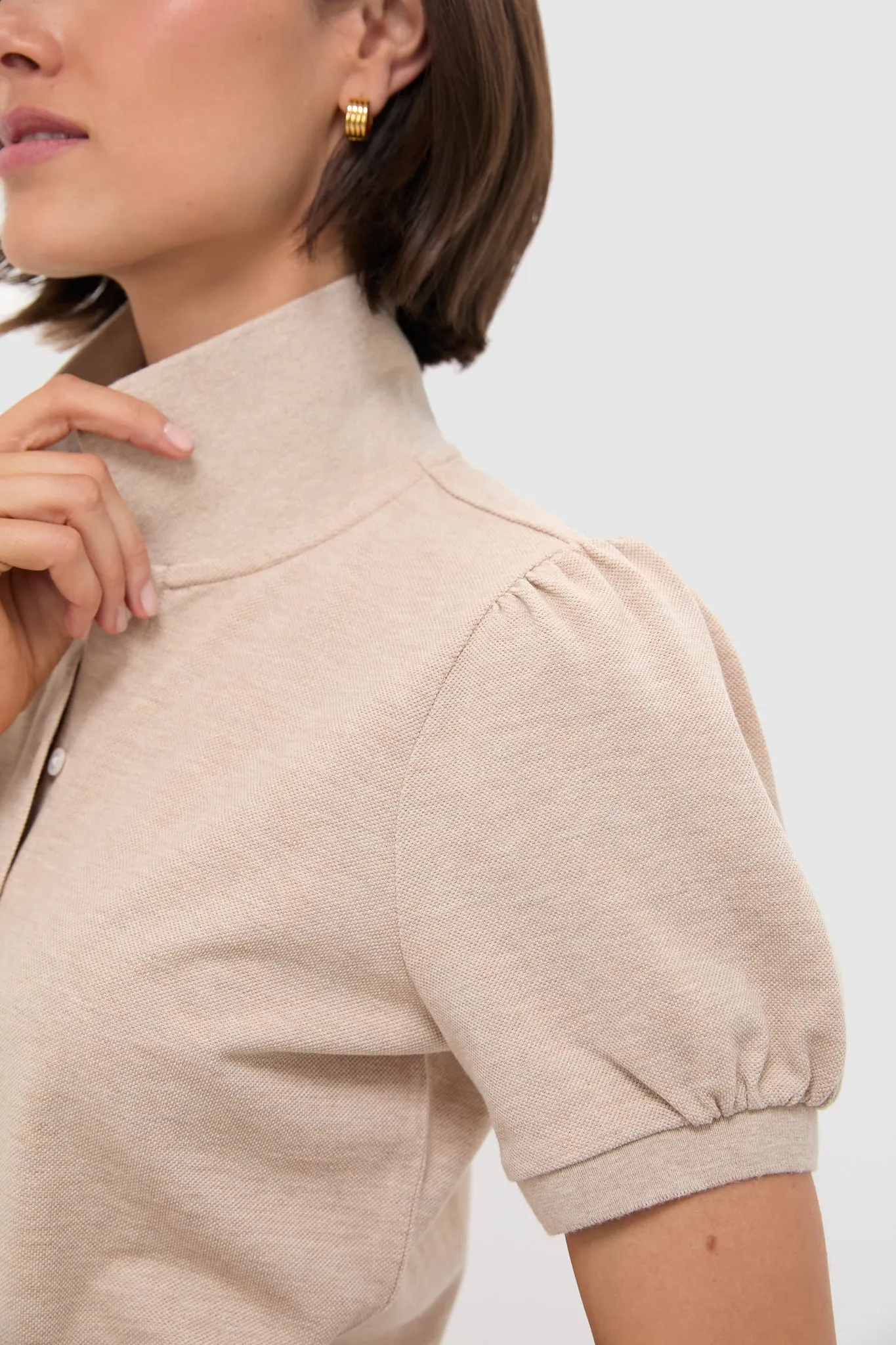 Sandstone Pique Puff Sleeve Peggy Polo