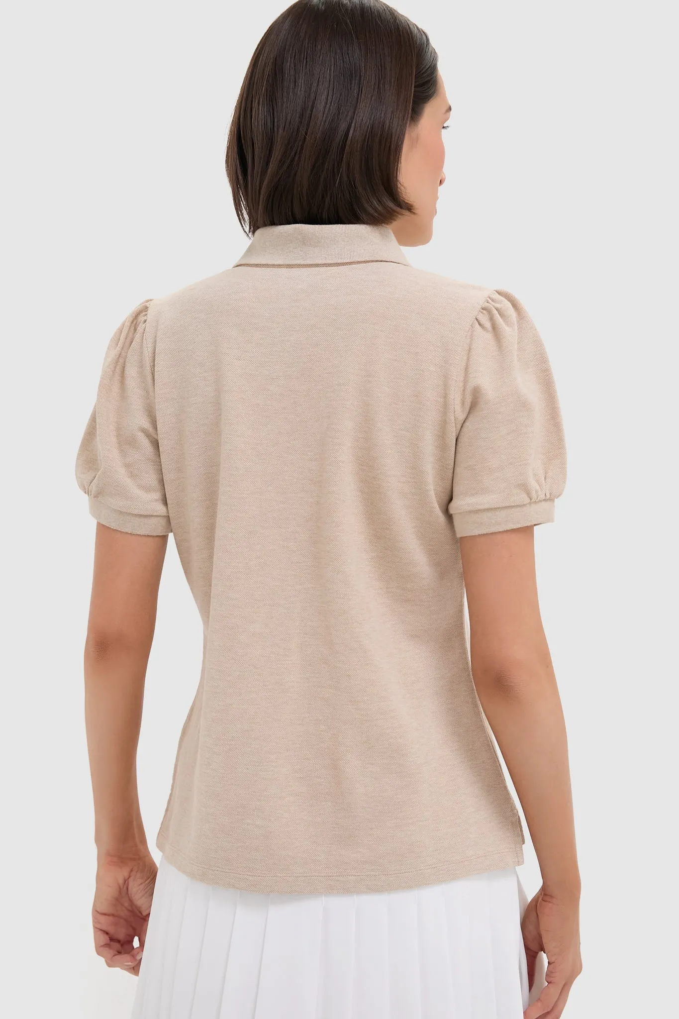 Sandstone Pique Puff Sleeve Peggy Polo