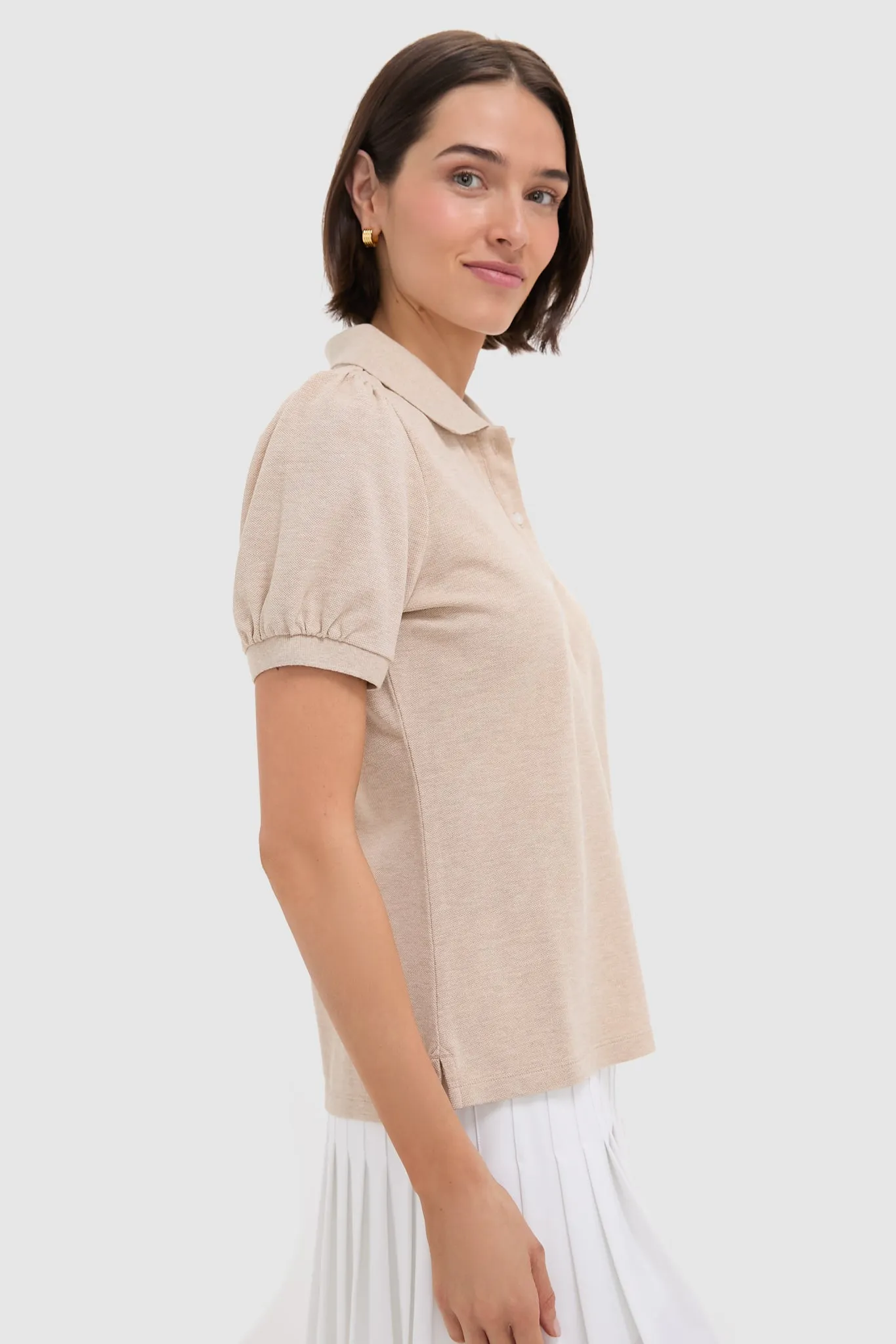 Sandstone Pique Puff Sleeve Peggy Polo