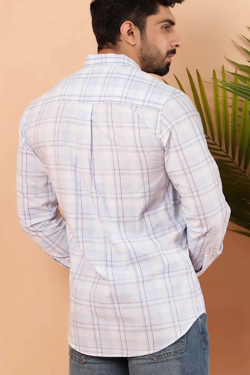 Shale Blue Windowpane Casual Shirt FS Regular Fit
