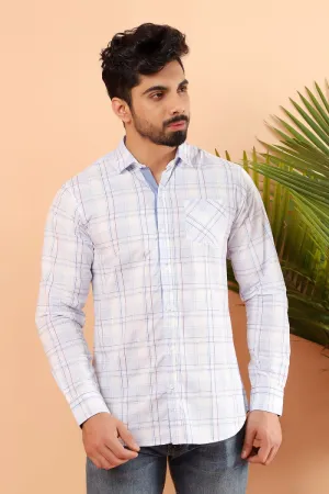 Shale Blue Windowpane Casual Shirt FS Regular Fit