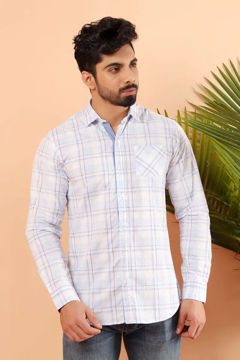 Shale Blue Windowpane Casual Shirt FS Regular Fit