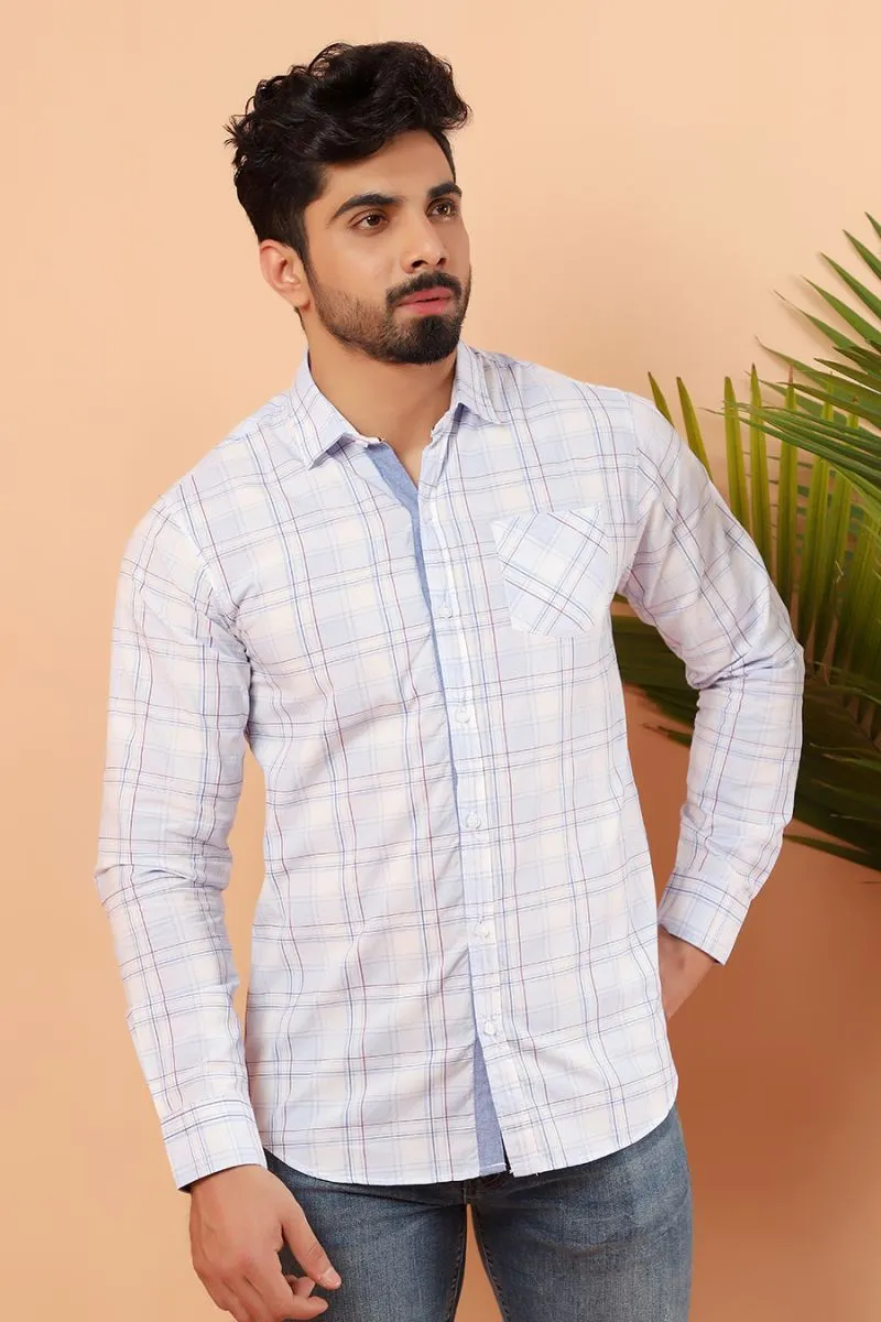 Shale Blue Windowpane Casual Shirt FS Regular Fit