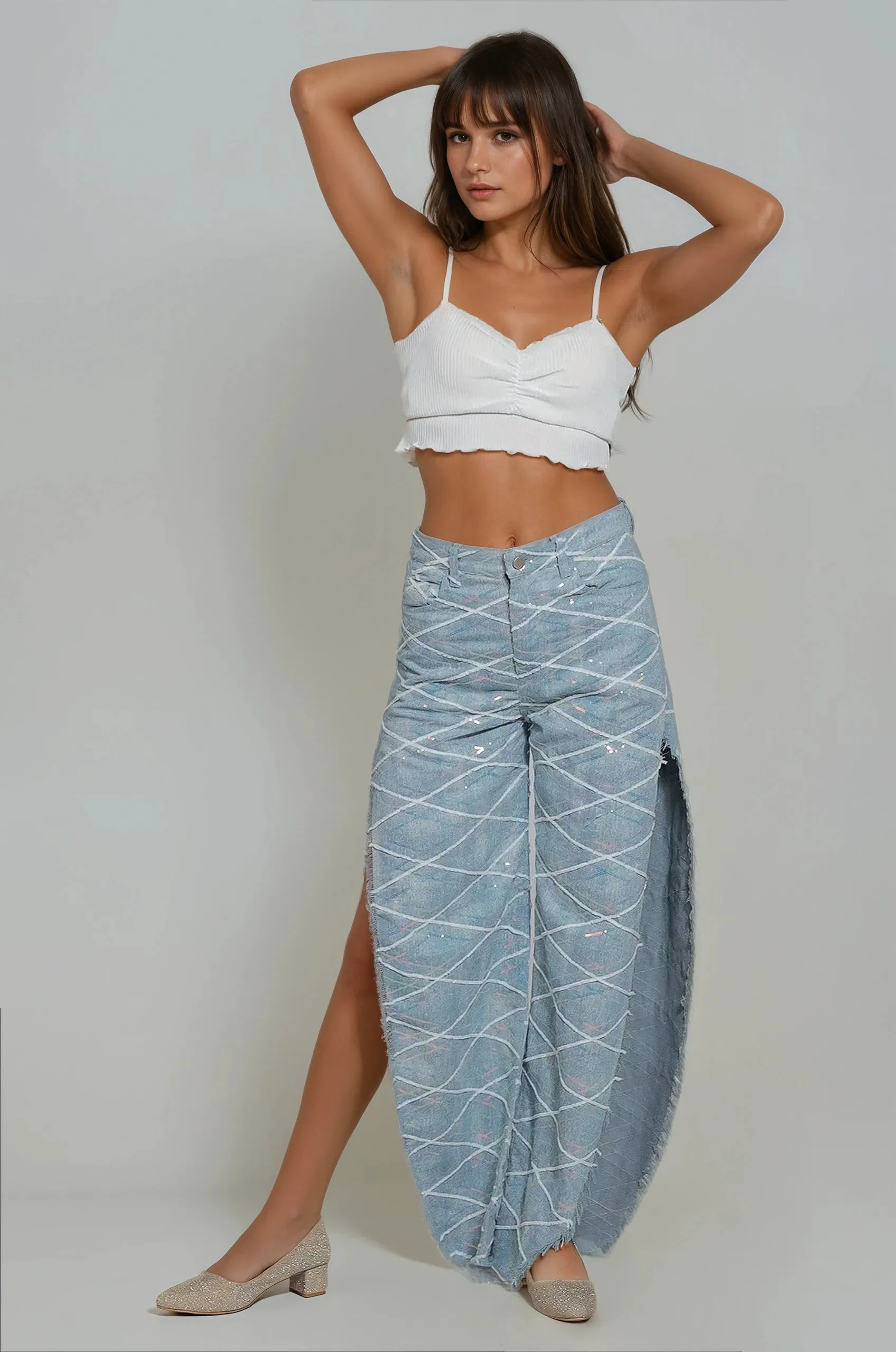 Side Slit Sequin Jeans - Amara