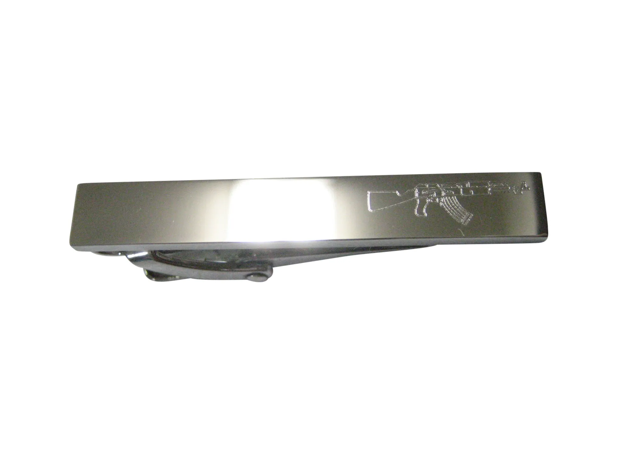 Silver Toned Etched Sleek AK47 Rifle V4 Skinny Tie Clip